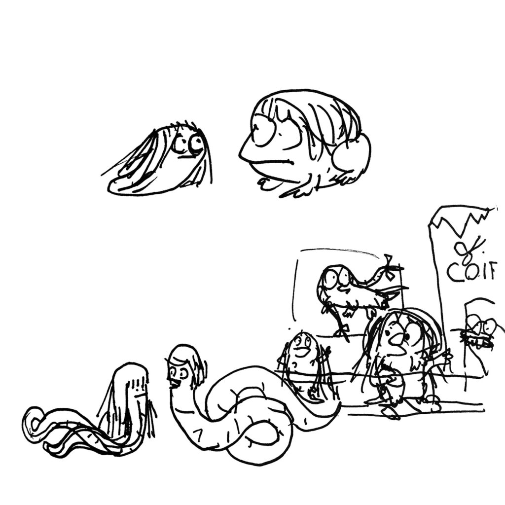Croquis pour l’album “Sophie Coiffure” par Perceval Barrier